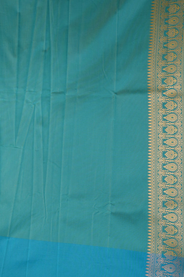 Moss Green Soft Silk Saree | Teal Zari Medallion Border | Festive & Traditional Wear
