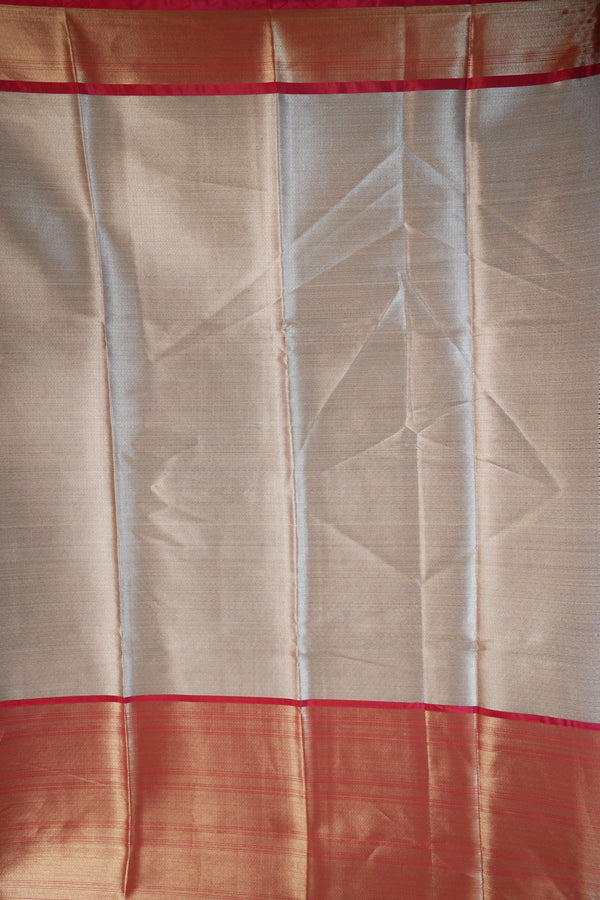 Champagne Gold Organza Tissue Saree | White Floral Jaal Weave Red-Orange Border | Traditional Wear