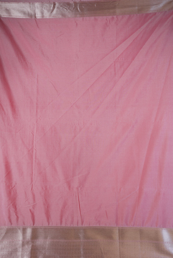 Orange Soft Silk Saree | Baby Pink Contrast Pallu with Silver Motifs | Festive Wedding Saree