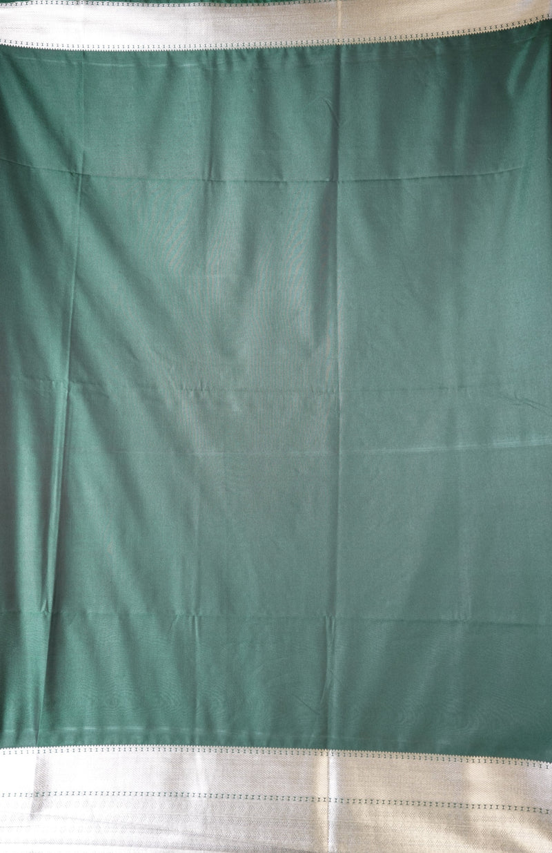 Rani Pink Soft Silk Saree | Bottle Green Contrast Pallu with Silver Elephant Motifs | Festive Wedding Saree