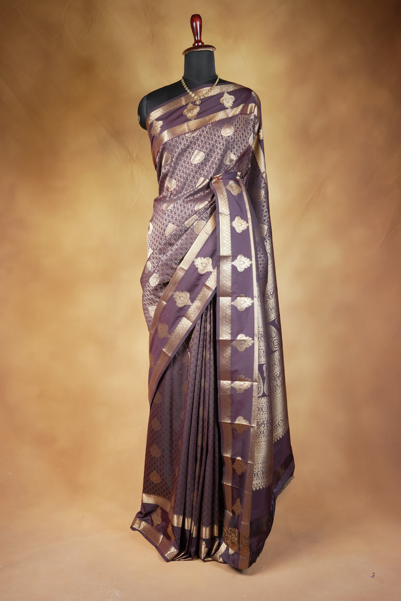 Coffee Brown Art Silk Saree | Gold Zari Butta Work with Woven Border | Wedding & Festive Wear