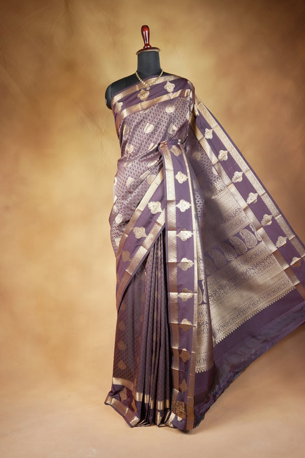 Coffee Brown Art Silk Saree | Gold Zari Butta Work with Woven Border | Wedding & Festive Wear