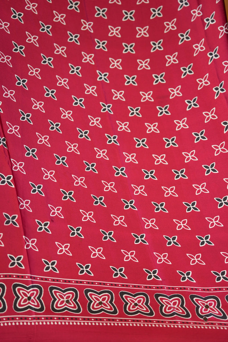 Masakali Satin Saree | Maroon & Black Medallion Print with Paisley Border | Ethnic Wear