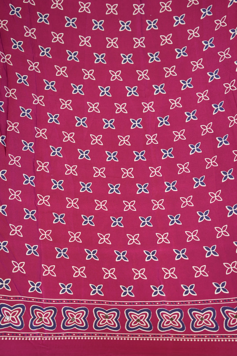 Masakali Satin Saree | Navy & Pink Ajrakh Geometric Design with Peacock Border | Ethnic Wear