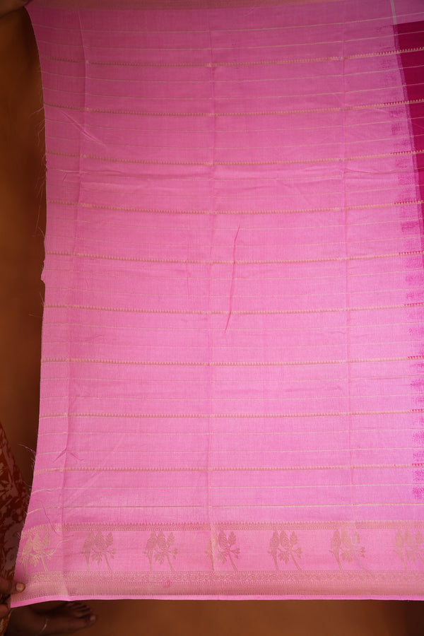Dola Cotton Saree | Rani Pink with Light Pink Golden Floral Border | Casual & Festive Wear