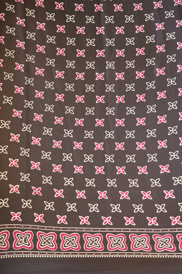 Masakali Satin Saree | Magenta & Black Ajrakh Geometric Print | Festive & Party Wear