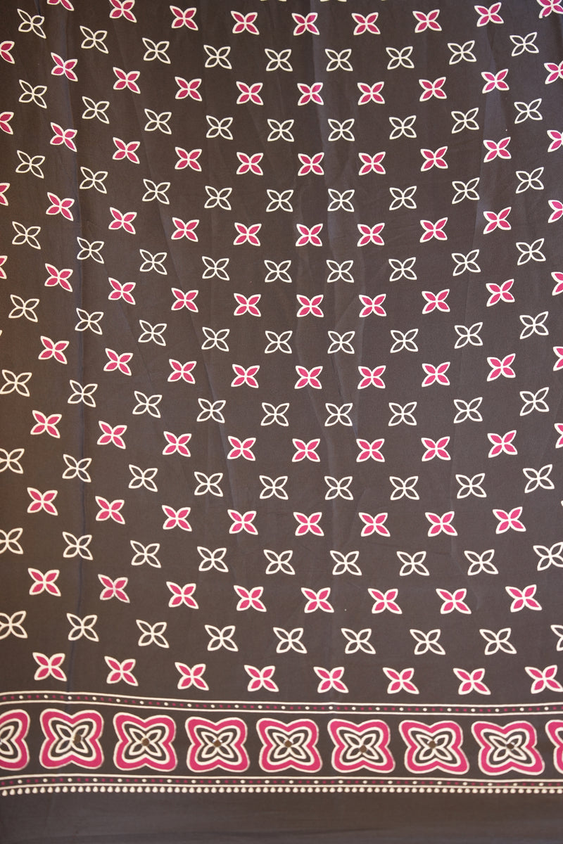 Masakali Satin Saree | Magenta & Black Ajrakh Geometric Print | Festive & Party Wear