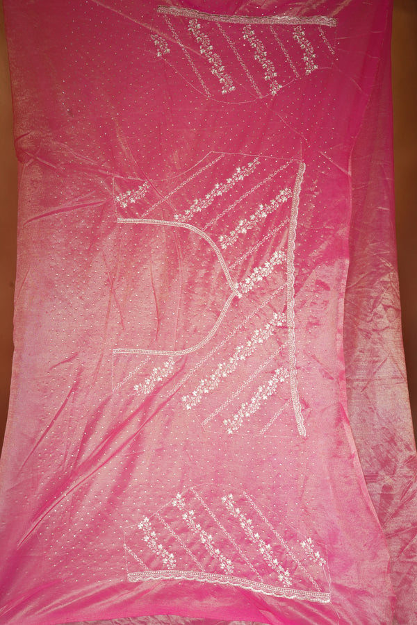 Designer Twill Net Saree | Pink Purple Ombre with Stone Embroidery Border | Party Wear