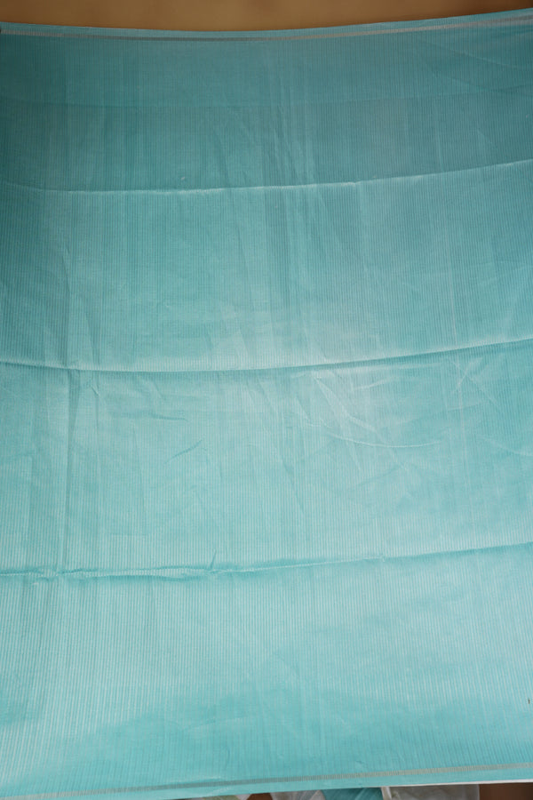 Tussar Silk Saree | Contemporary Abstract Print with Tasseled Sky Blue Border | Casual Ethnic Wear