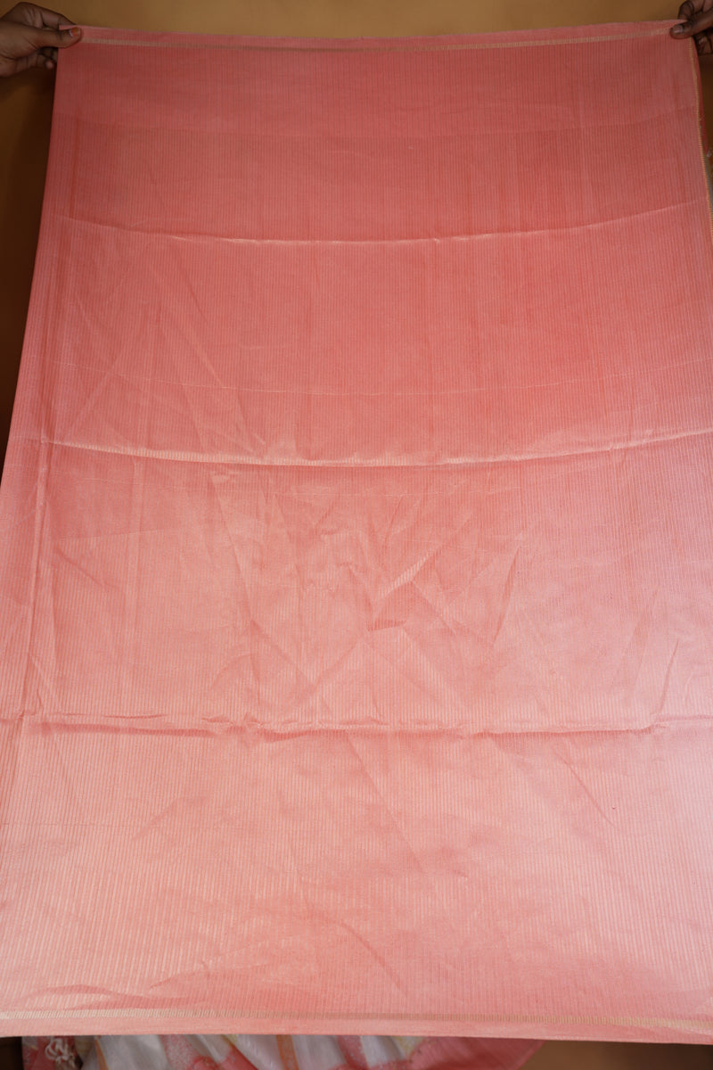 Tussar Silk Saree | Ivory with Soft Rose Pink Border & Abstract Print | Casual Wear