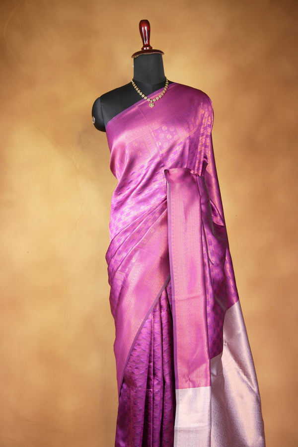 Fancy Cotton Saree | Magenta Purple with Silver Lavender Pallu & Zari Weave | Festive Wear