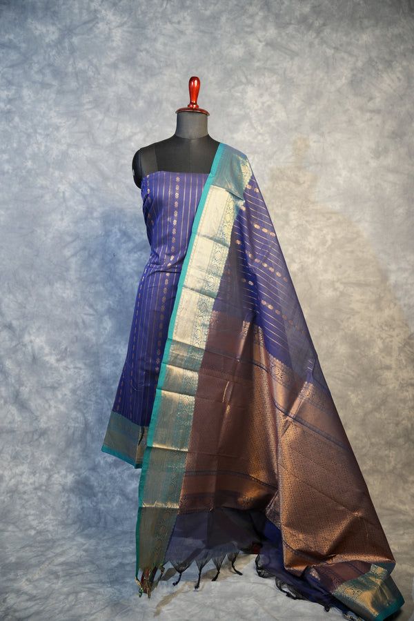 Royal Indigo Chudi Material Set | Cotton Fabric Woven Border | Festive & Casual Wear