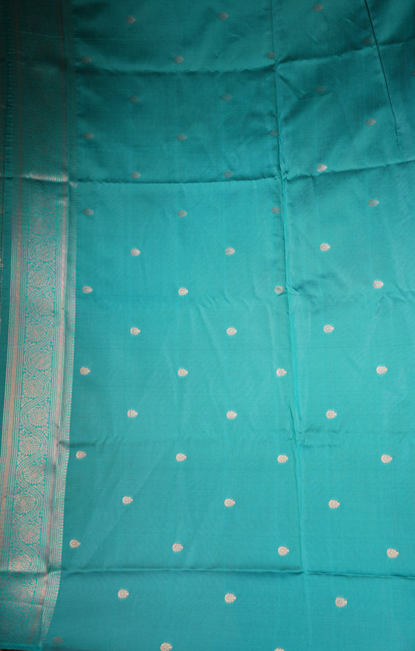 Fancy Cotton Saree | Pink with Teal Green Pallu & Checkered Golden Weave | Festive Wear