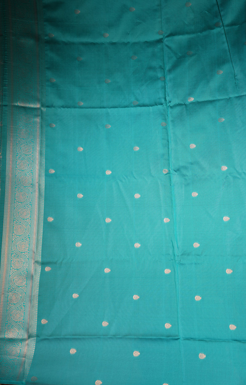 Fancy Cotton Saree | Pink with Teal Green Pallu & Checkered Golden Weave | Festive Wear