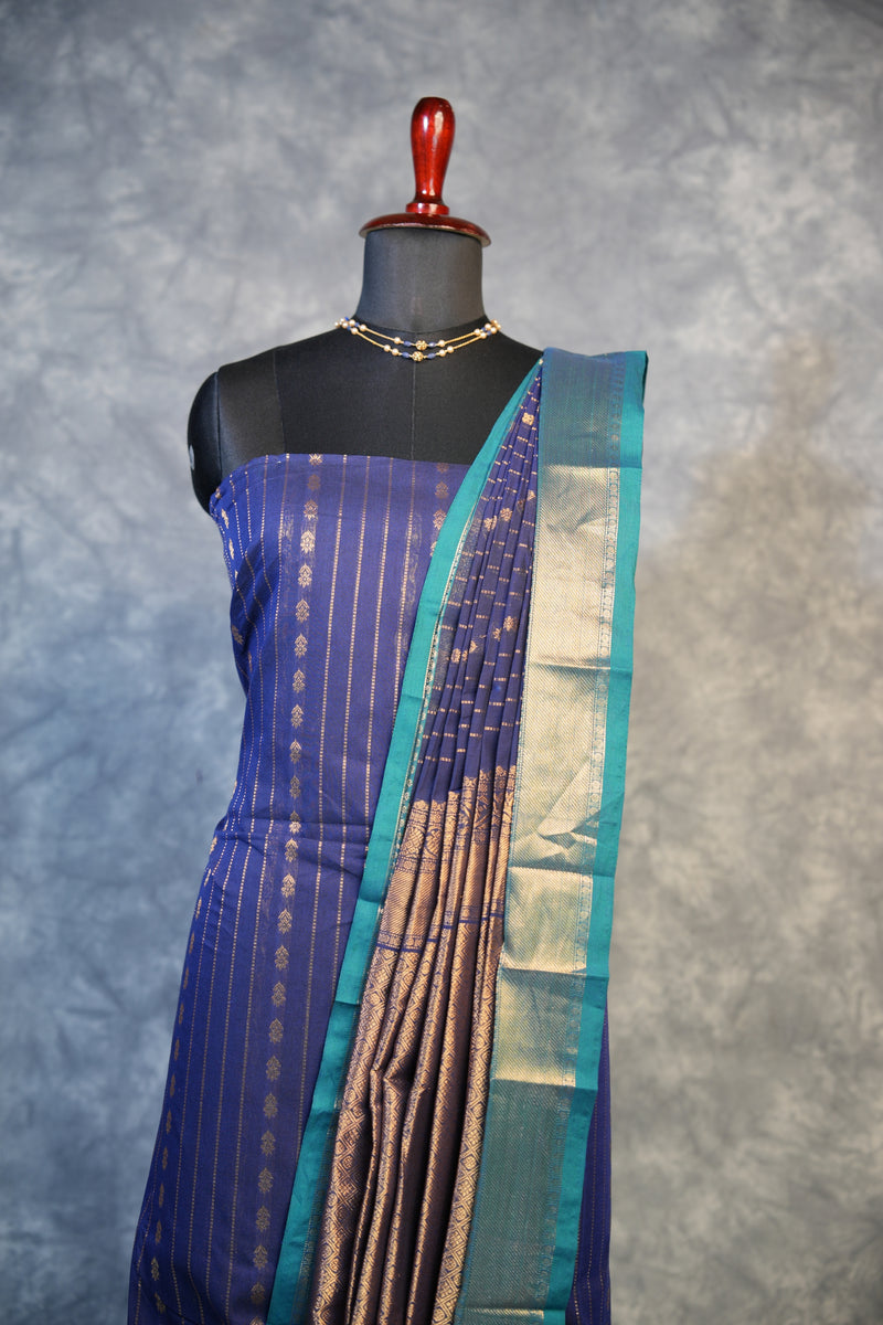 Royal Indigo Chudi Material Set | Cotton Fabric Woven Border | Festive & Casual Wear