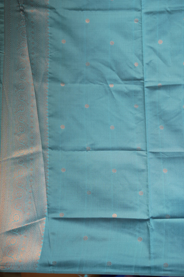 Fancy Cotton Saree | Royal Blue with Silver Grey Border & Lotus Motif Weave | Festive Wear