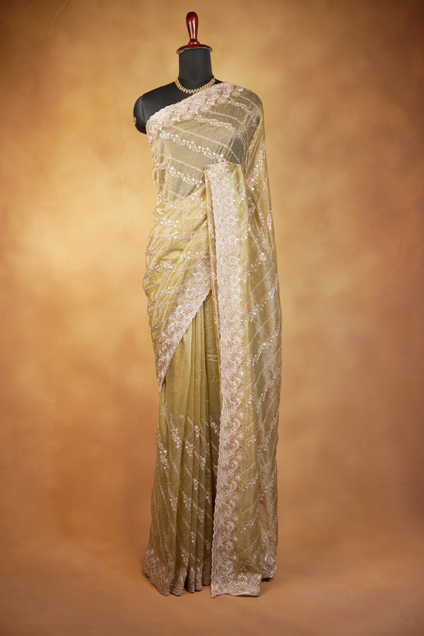 Yellow Designer Saree | Twill Net Embroidered Saree for Wedding & Reception