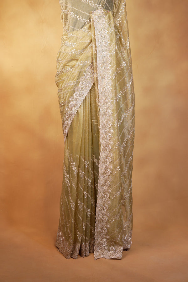 Yellow Designer Saree | Twill Net Embroidered Saree for Wedding & Reception