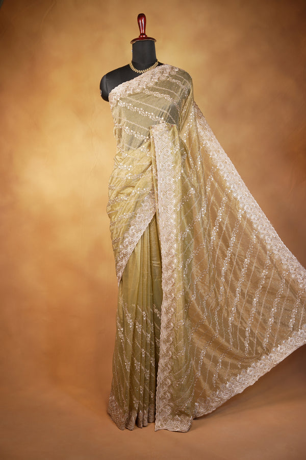 Yellow Designer Saree | Twill Net Embroidered Saree for Wedding & Reception