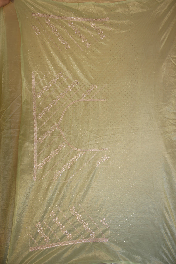 Designer Twill Net Saree | Sage Green with Sequin Embroidery & Scalloped Border | Party Wear
