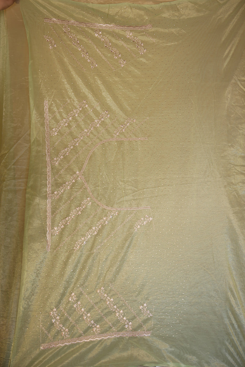 Designer Twill Net Saree | Sage Green with Sequin Embroidery & Scalloped Border | Party Wear