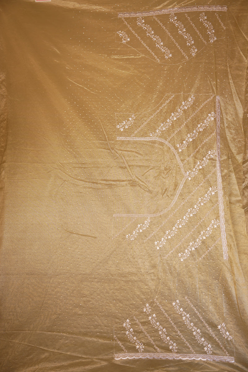 Gold Designer Saree | Diagonal Sequin Work with Heavy Embroidered Border | Wedding Reception