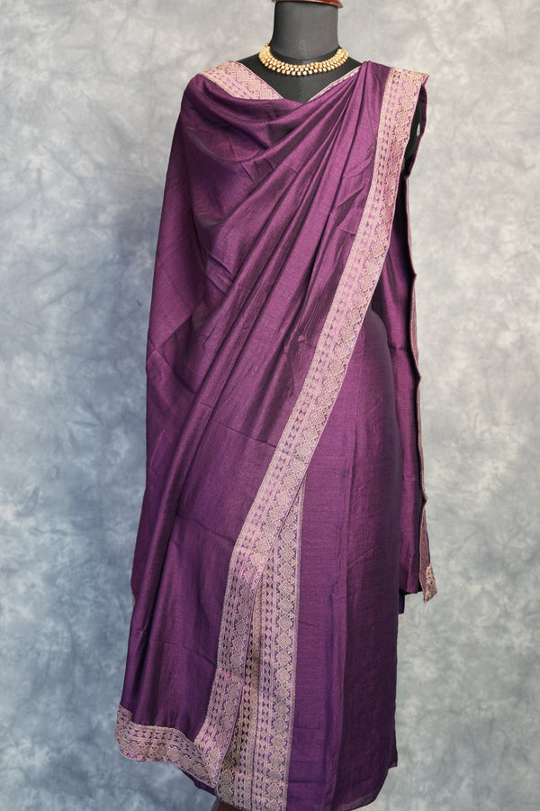Royal Plum Chudi Material Set | Raw Silk Embroidered Border | Festive & Occasion Wear