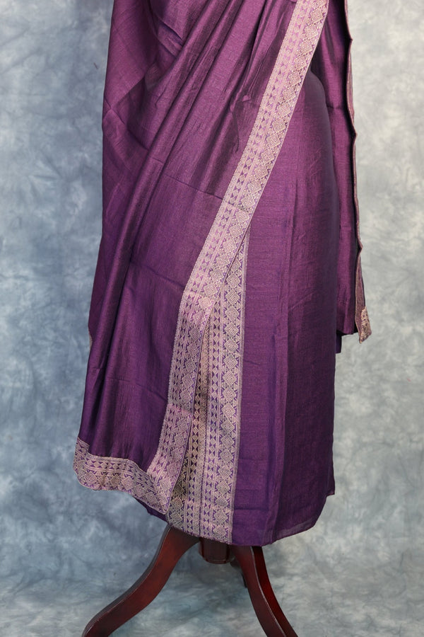 Royal Plum Chudi Material Set | Raw Silk Embroidered Border | Festive & Occasion Wear
