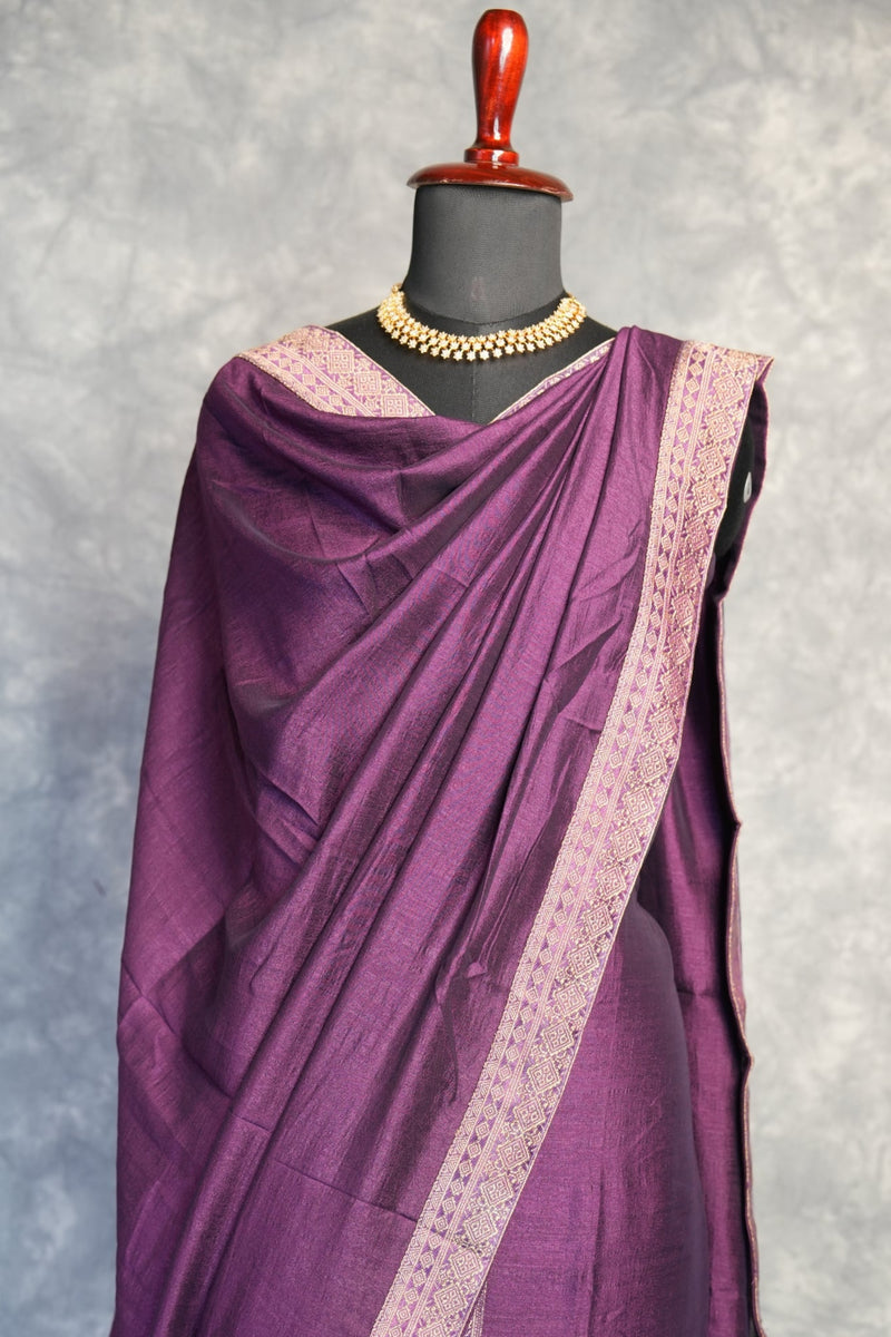 Royal Plum Chudi Material Set | Raw Silk Embroidered Border | Festive & Occasion Wear