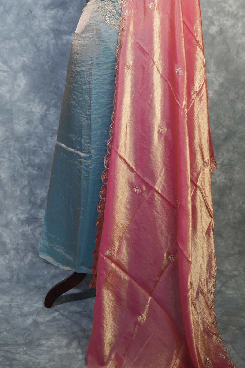 Sky Blue Silk Chudi Set | Space Silk Fabric Scallop Border | Festive & Casual Wear