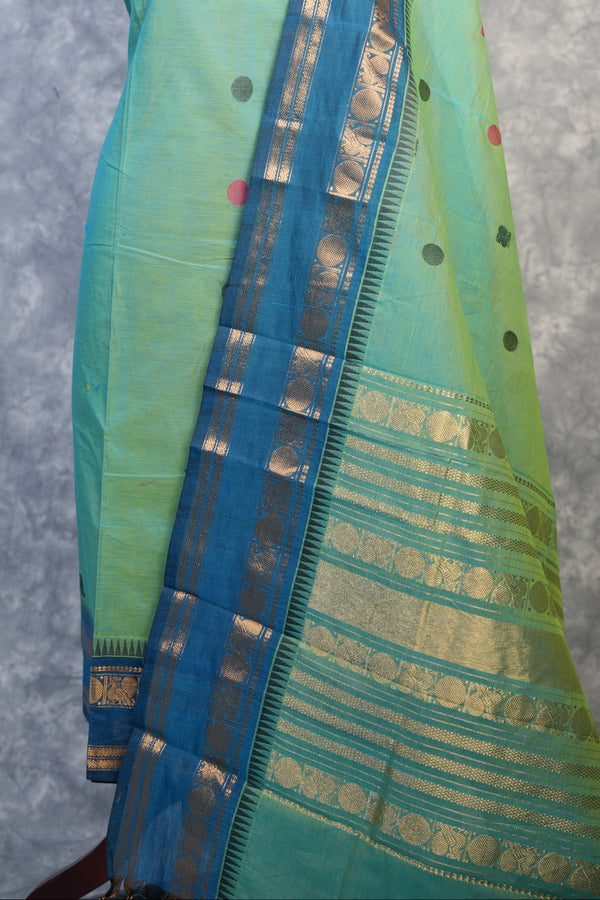 Aqua Green Cotton Chudi Set | Woven Border Dupatta Included | Festive & Casual Wear