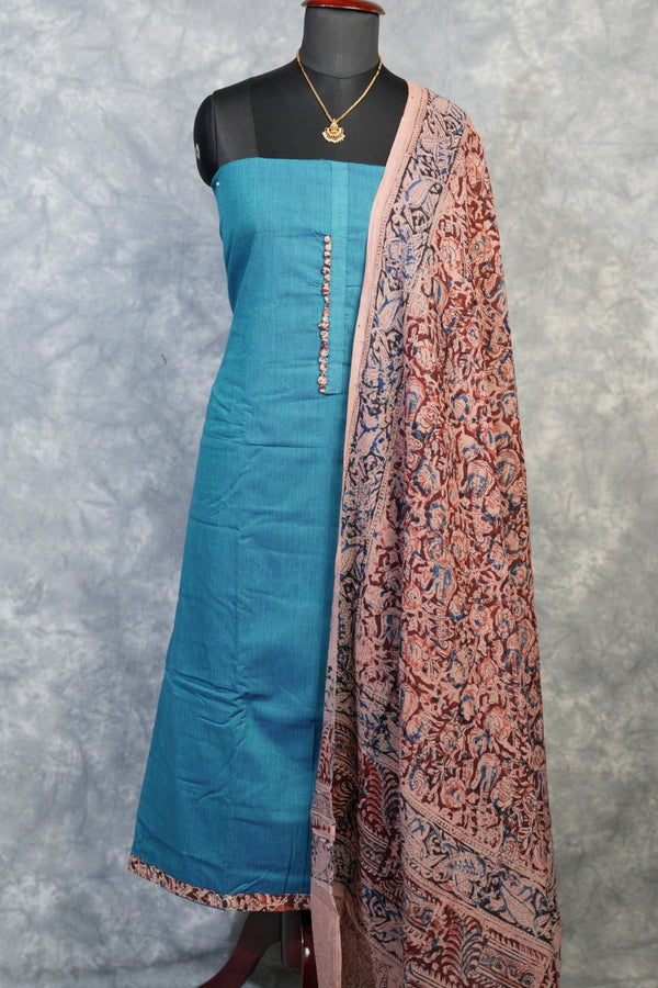Teal Blue Kalamkari Chudi Set | Cotton Fabric | Festive & Everyday Casual Wear
