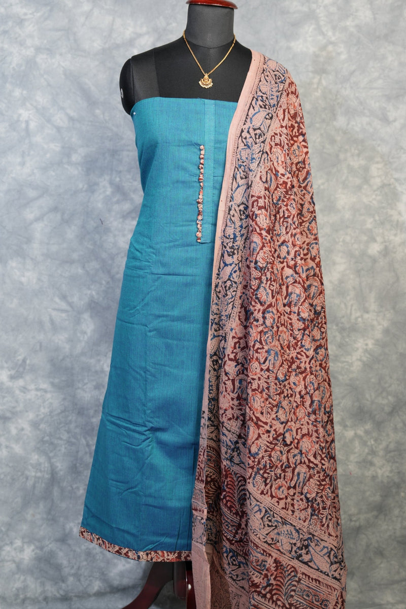 Teal Blue Kalamkari Chudi Set | Cotton Fabric | Festive & Everyday Casual Wear