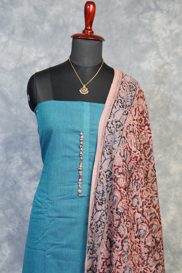 Teal Blue Kalamkari Chudi Set | Cotton Fabric | Festive & Everyday Casual Wear