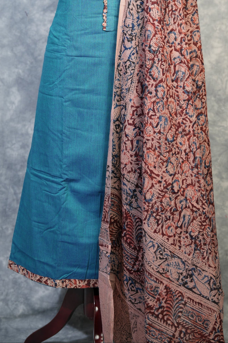 Teal Blue Kalamkari Chudi Set | Cotton Fabric | Festive & Everyday Casual Wear
