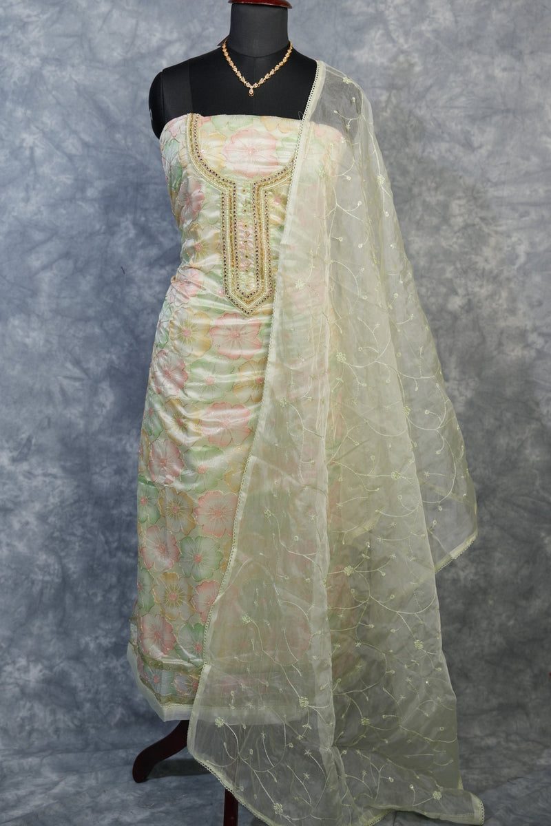 Pista Green Organza Chudi Set | Embroidered Border | Festive & Stylish Occasion Wear