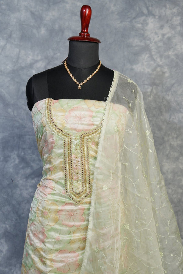 Pista Green Organza Chudi Set | Embroidered Border | Festive & Stylish Occasion Wear