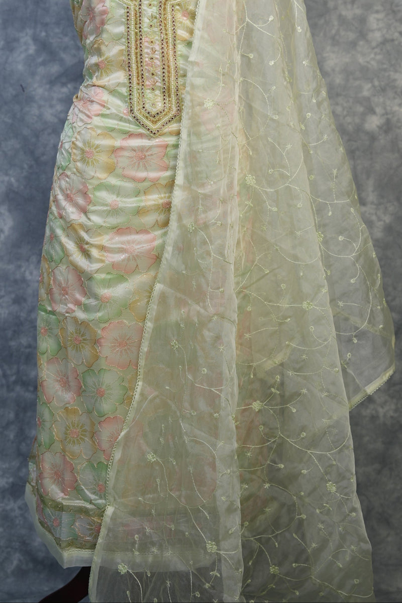 Pista Green Organza Chudi Set | Embroidered Border | Festive & Stylish Occasion Wear