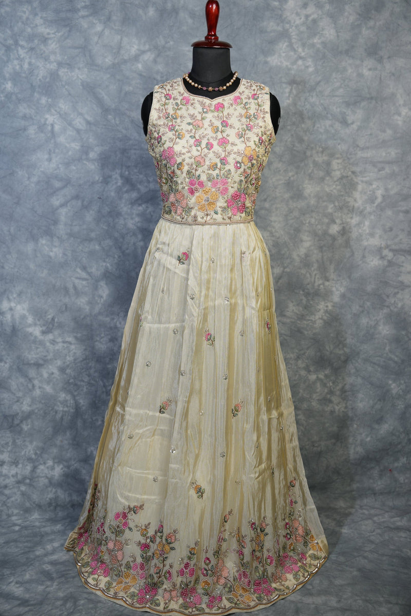 Ivory Silk Anarkali Set for Girls | Festive & Special Occasion Wear | Sizes 24–30