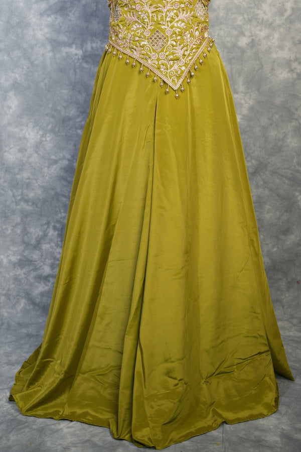 Olive Green Embroidered Anarkali Set for Girls | Festive & Party Wear | Choker Neck