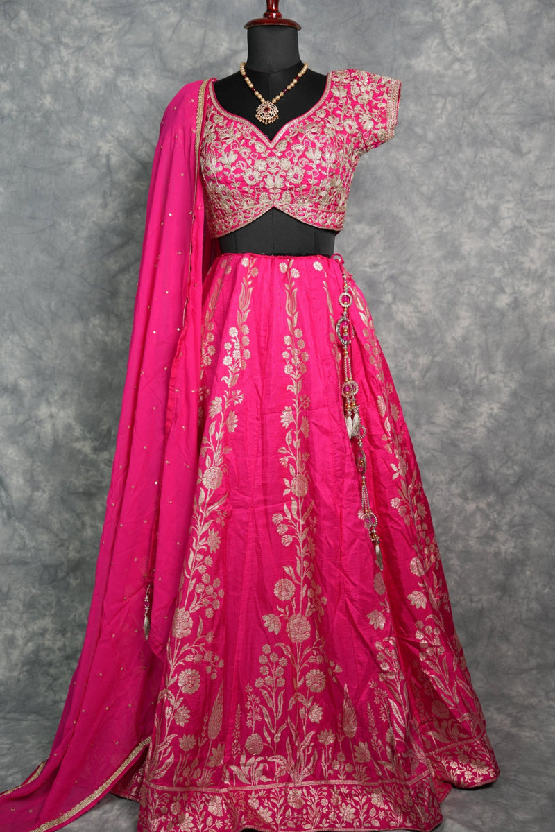Rani Pink Floral ladies midi - A vibrant Rani Pink floral ladies midi featuring elegant all-over golden floral prints, a flattering silhouette, and rich fabric that drapes beautifully&nbsp;