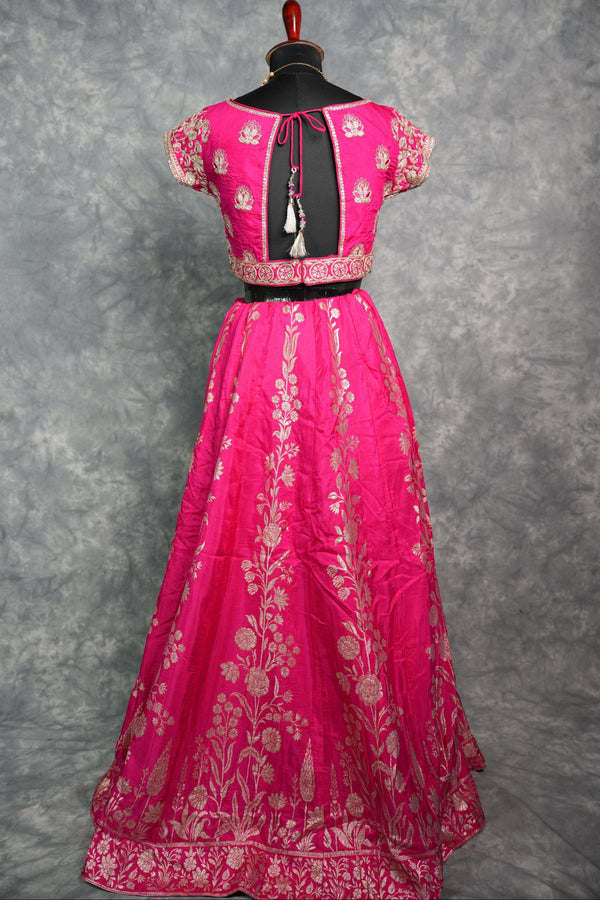Rani Pink Floral ladies midi - A vibrant Rani Pink floral ladies midi featuring elegant all-over golden floral prints, a flattering silhouette, and rich fabric that drapes beautifully&nbsp;