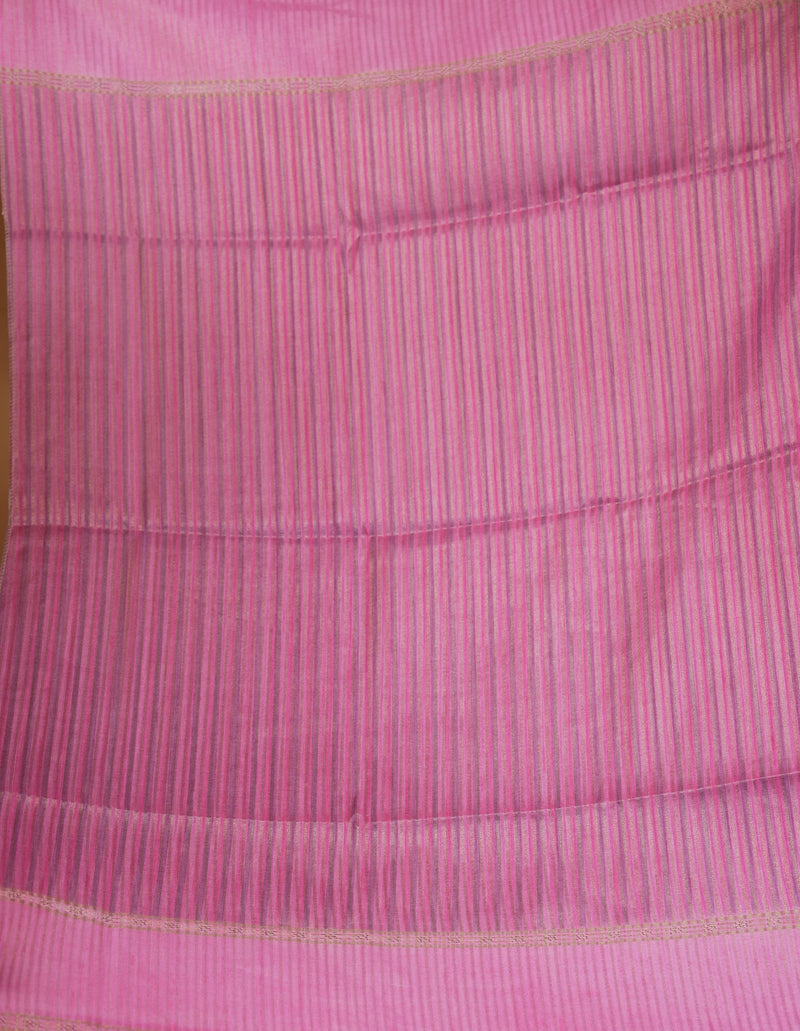 Tussar Silk Saree | Pink with Multicolor Ikat Checkered Print | Festive & Casual Wear