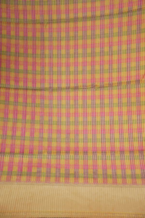 Tussar Silk Saree | Beige with Multicolor Ikat Checkered Print | Festive & Casual Wear