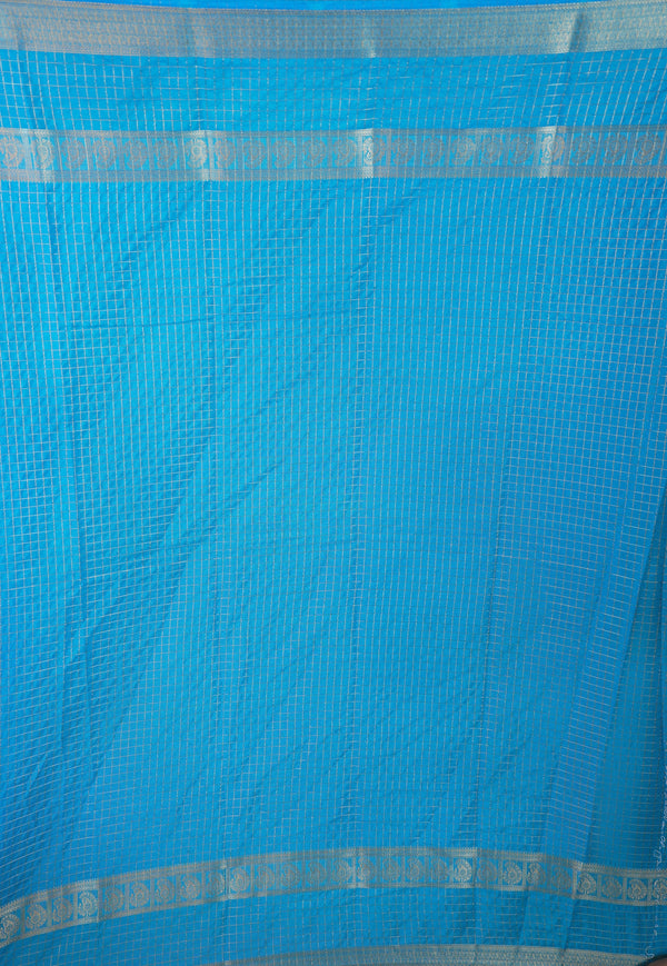 Binny Silk Saree | Royal Blue with Sky Blue Silver Zari Border | Festive & Casual Wear