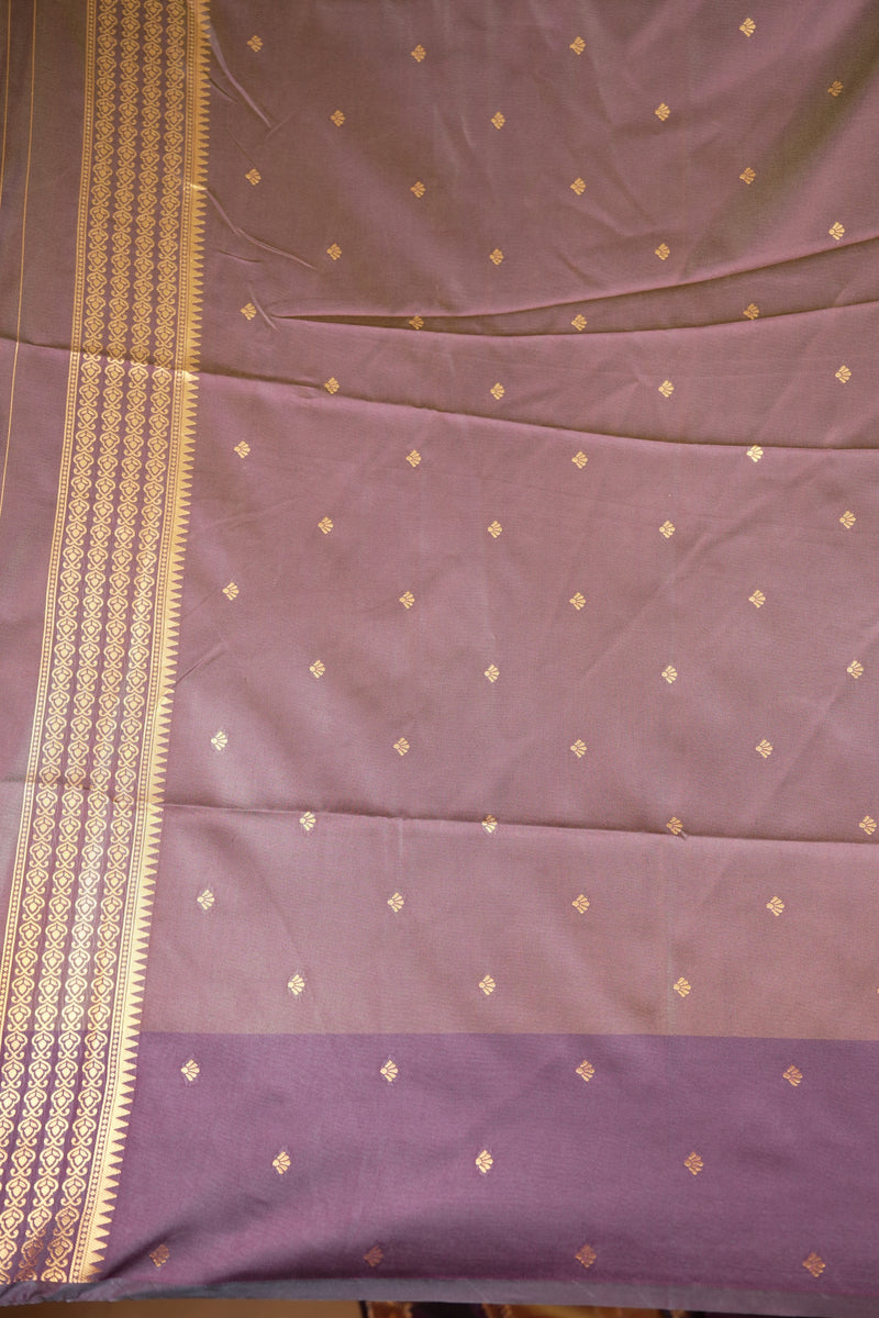 Mayuri Silk Saree | Antique Gold with Purple Paisley Border | Wedding & Festive Wear