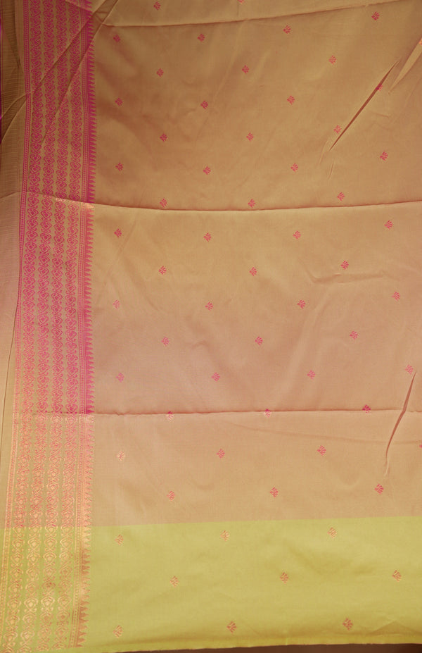 Mayuri Silk Saree | Rani Pink with Antique Gold Zari Border | Wedding & Festive Wear