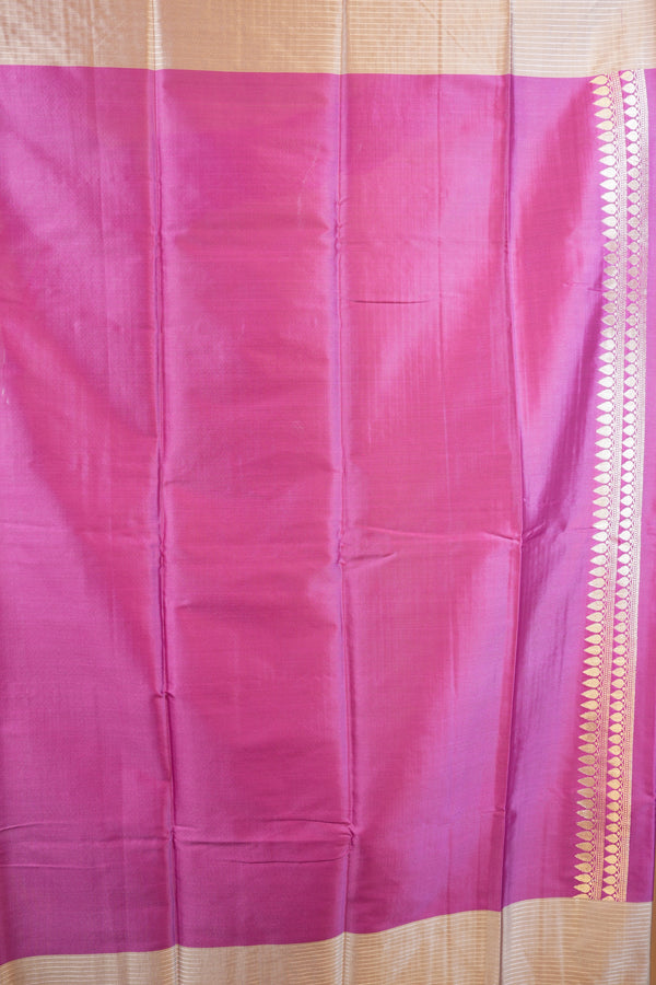 Banarasi Silk Saree | Purple with Beige Gold Striped Border | Wedding & Festive Wear