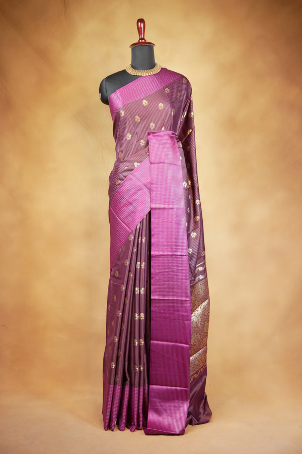 Banarasi Silk Saree | Wine Brown with Magenta Pink Border | Wedding & Festive Wear