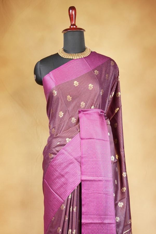 Banarasi Silk Saree | Wine Brown with Magenta Pink Border | Wedding & Festive Wear